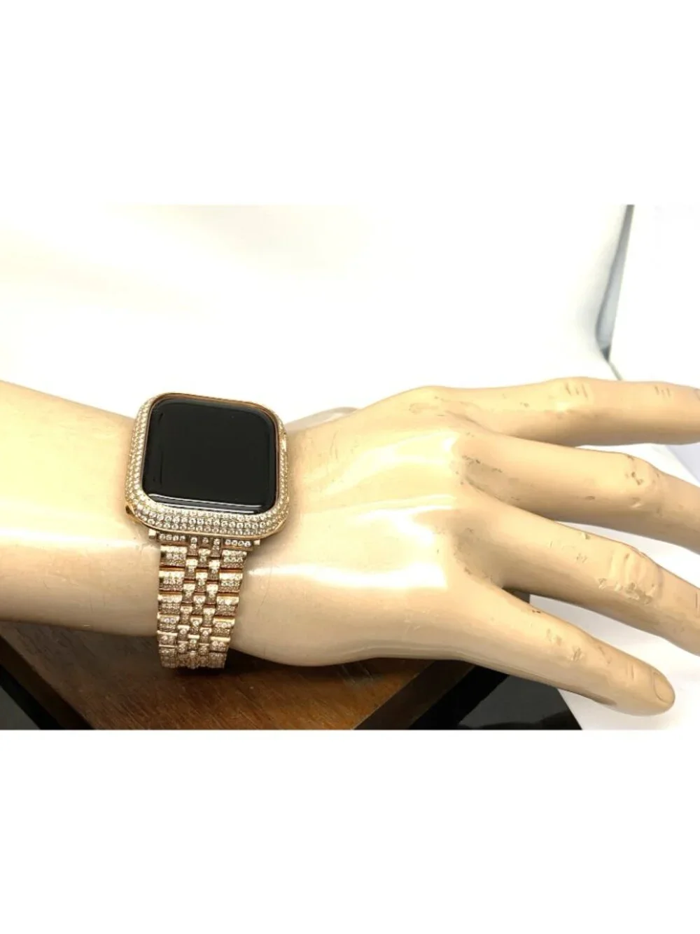 Apple Watch Series 5 Iced Out Real Diamonds Rose Gold Tone Stainless Steel Band